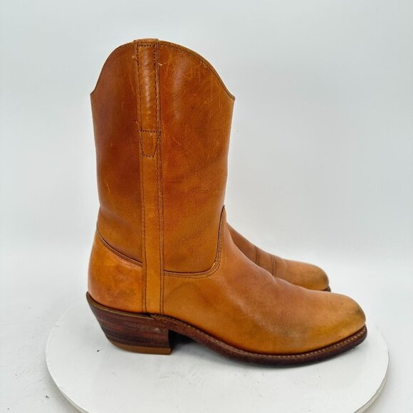 Double-H Women Size 7B Brown Tan Leather Pull On Low Heel Western Cowboy Boot - Picture 4 of 14